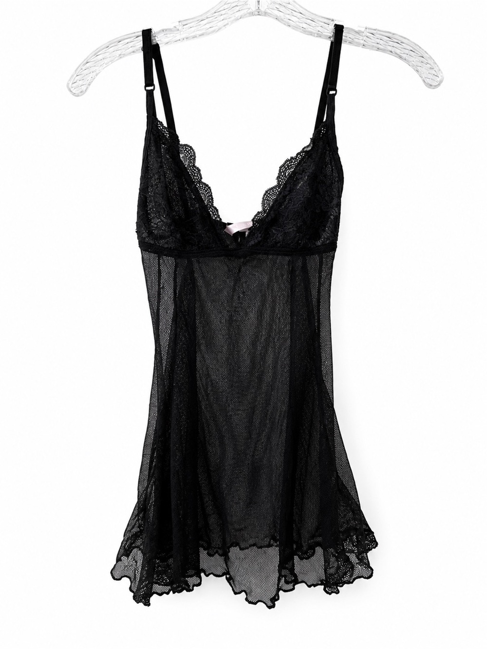 Y2K Victoria's Secret Black Lace Mesh Babydoll Chemise